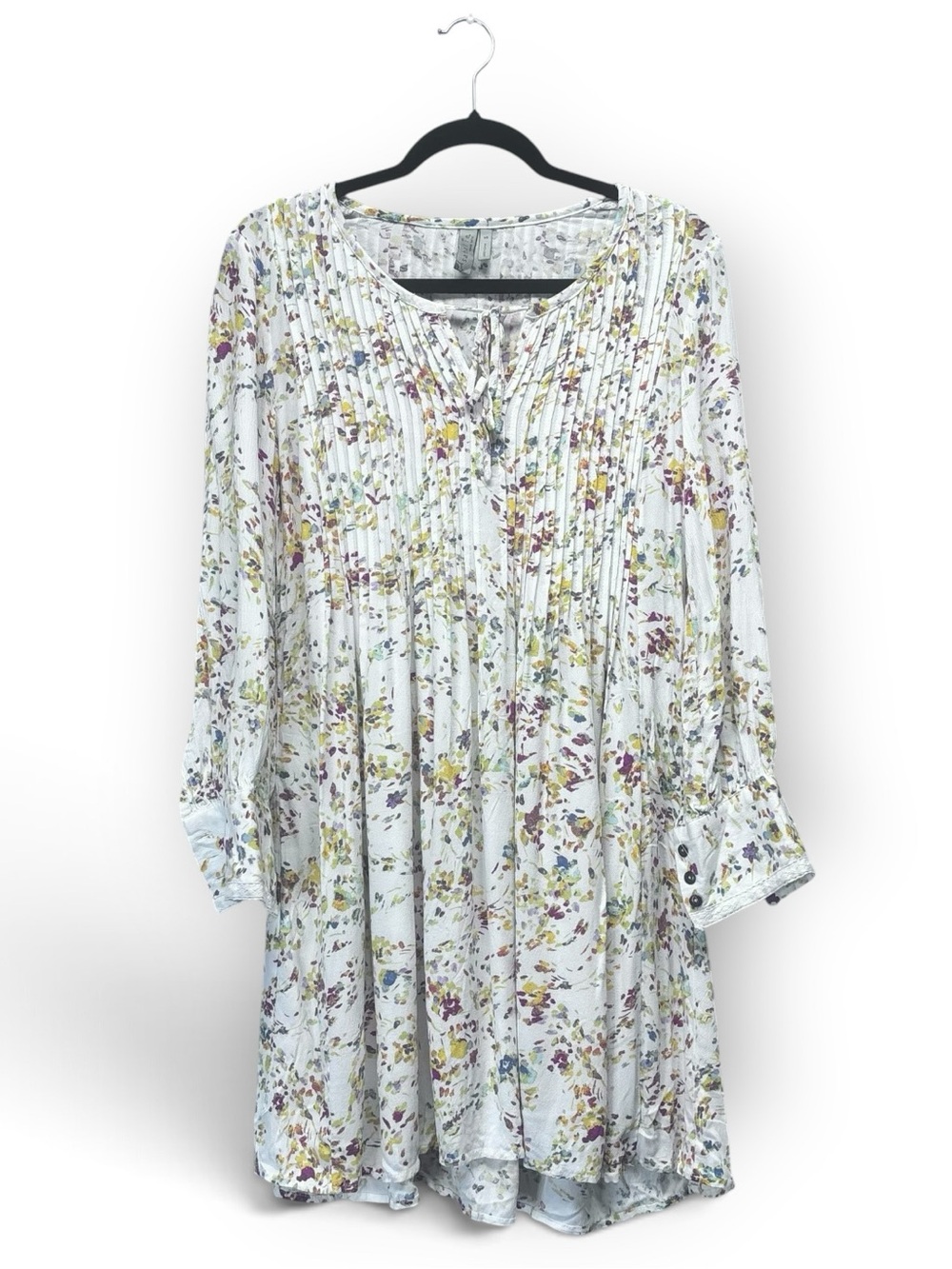 Sahalie Floral Pintuck Boho Tunic Dress Size Small